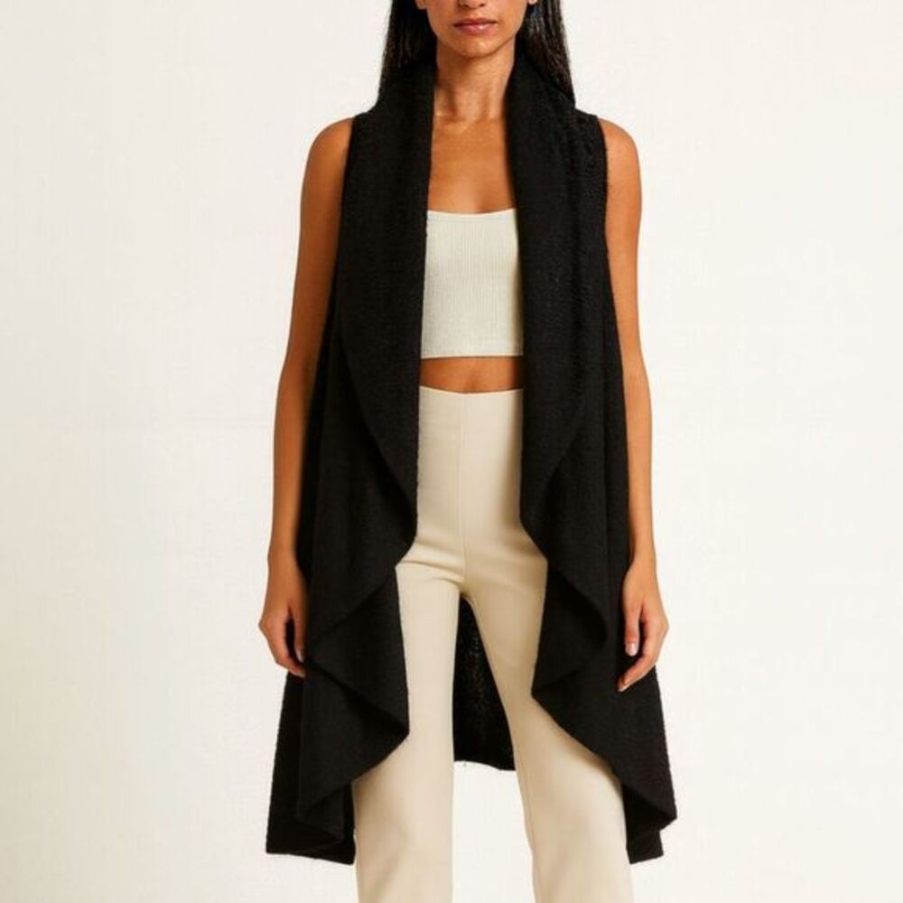 Alice + Olivia Cardigan Sweater Vest Women’s XS Black Draped Sleeveless Layering
